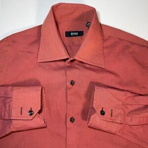 BOSS Hugo Boss Mens Long Sleeve Dress Shirt Red Button‎ Up Size (39)15 1/2
